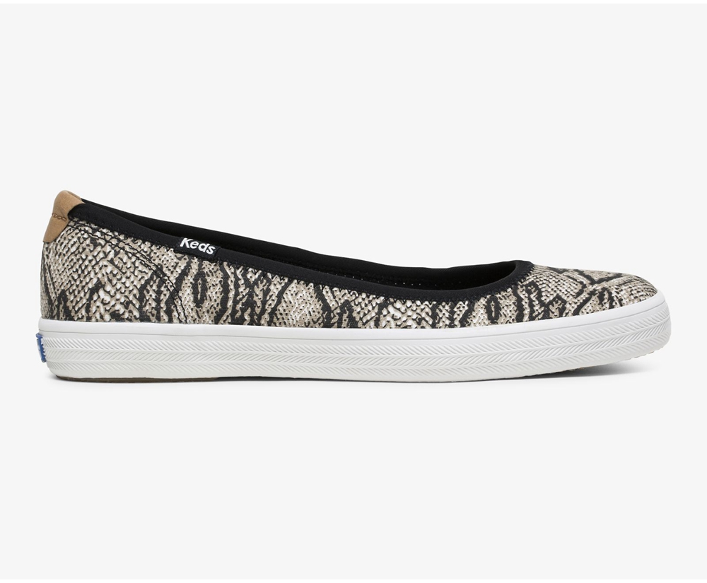 Womens Keds Slip Ons - Bryn Snake - White/Black - 2680-CNMBD